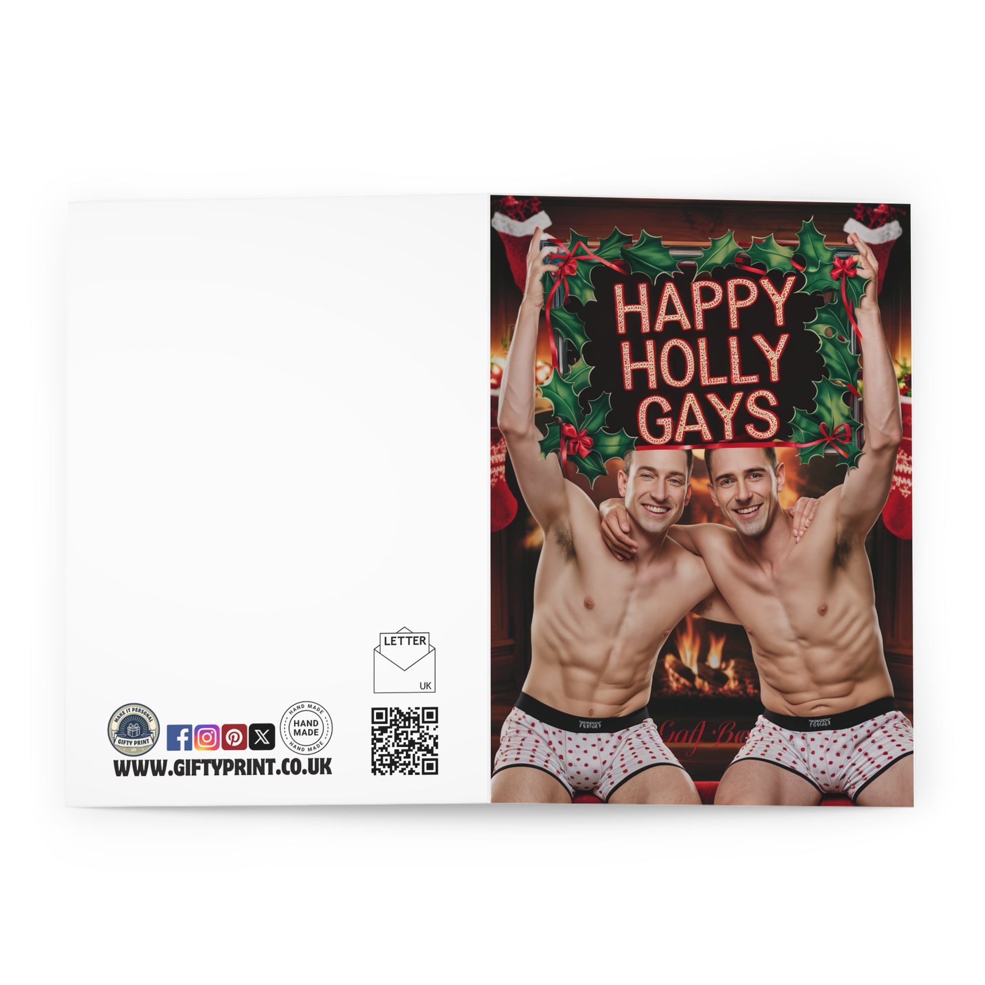 Gay Christmas Card Happy Holly Gays Cute Guys open