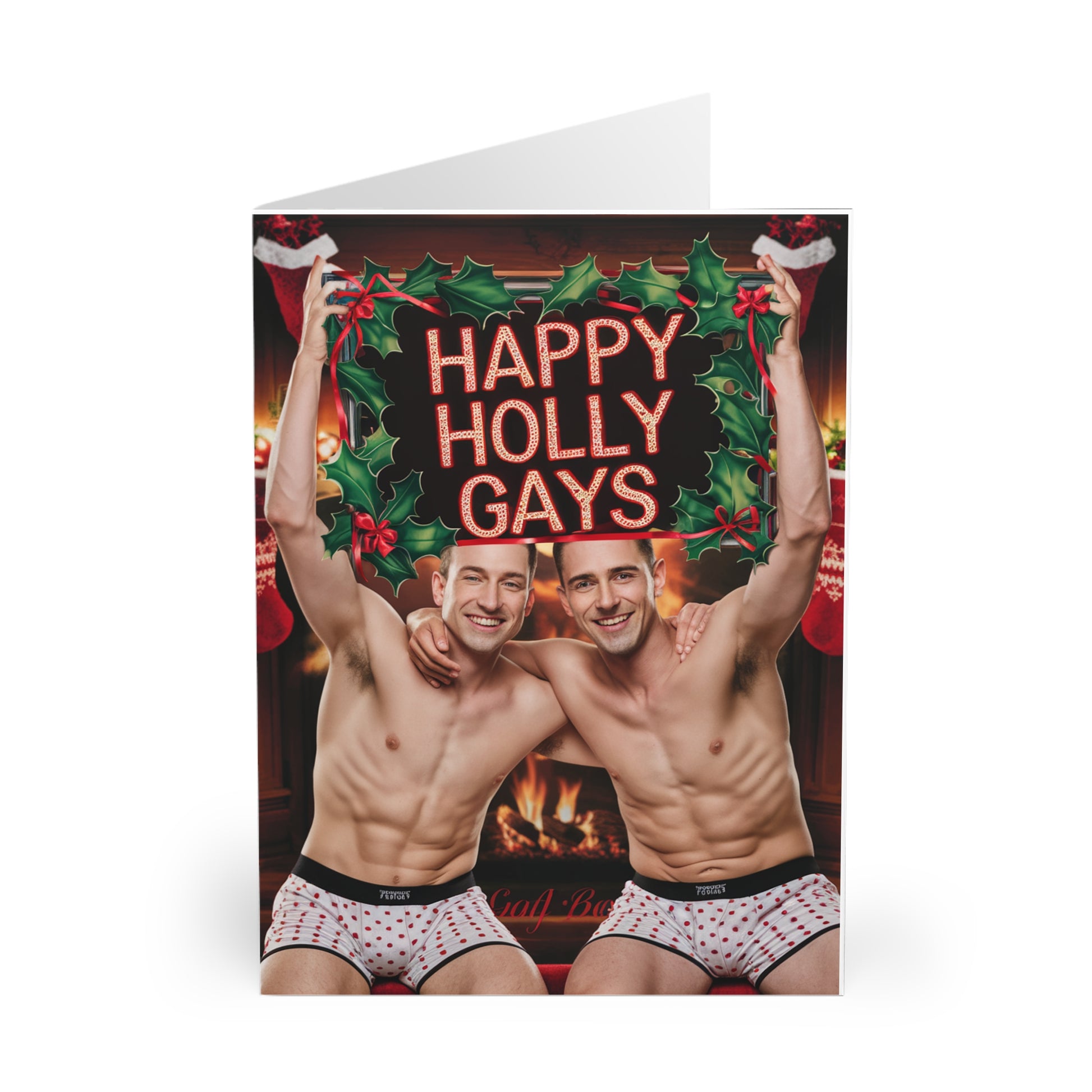 Front Gay Christmas Card Happy Holly Gays Cute Guys