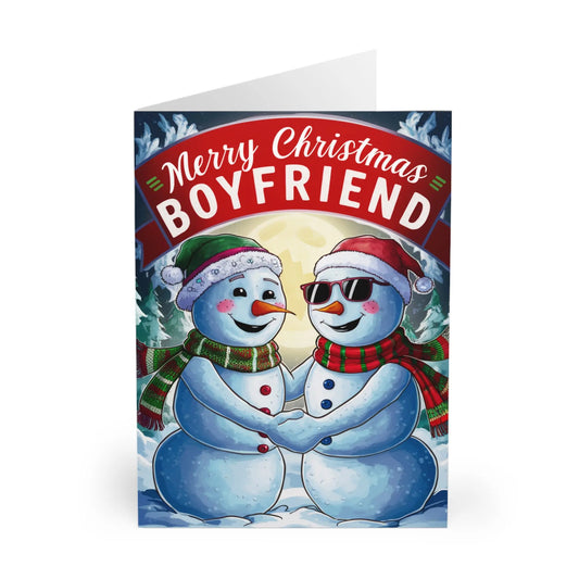 Front Gay Christmas Card Merry Christmas Boyfriend Snowmen Holding Hands 