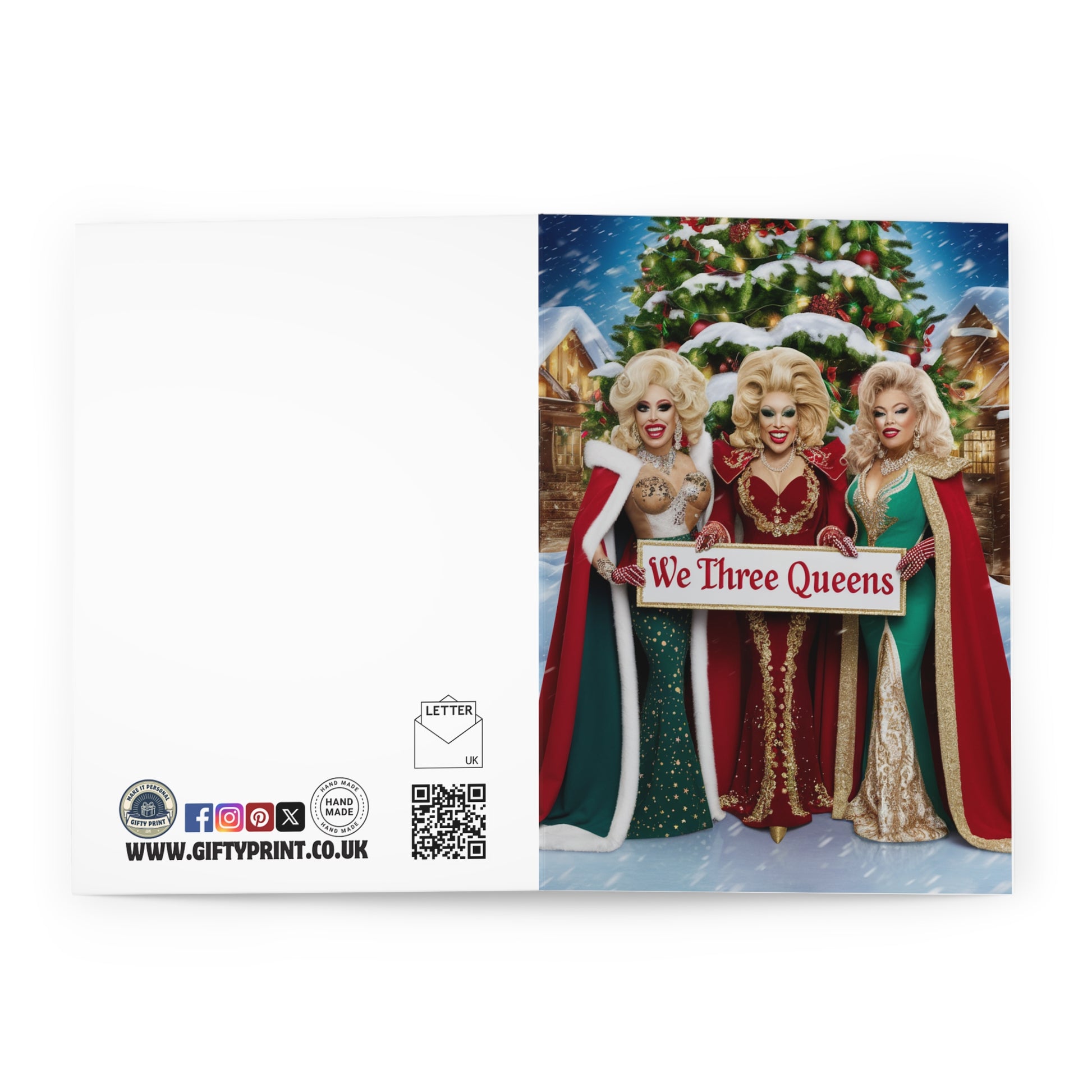 Open Gay Christmas Card We Three Queens 