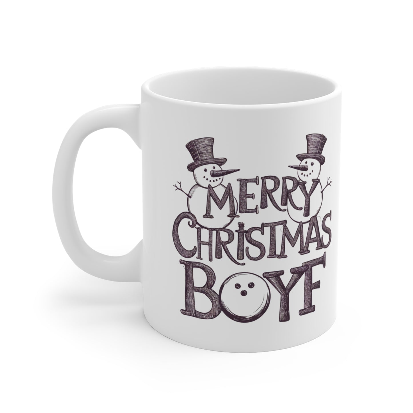 Gay Christmas Mug Merry Christmas Boyf Snowmen left