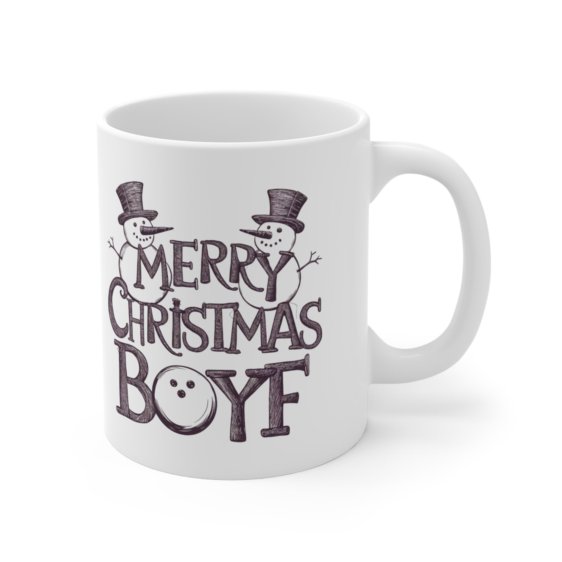 Gay Christmas Mug Merry Christmas Boyf Snowmen right 