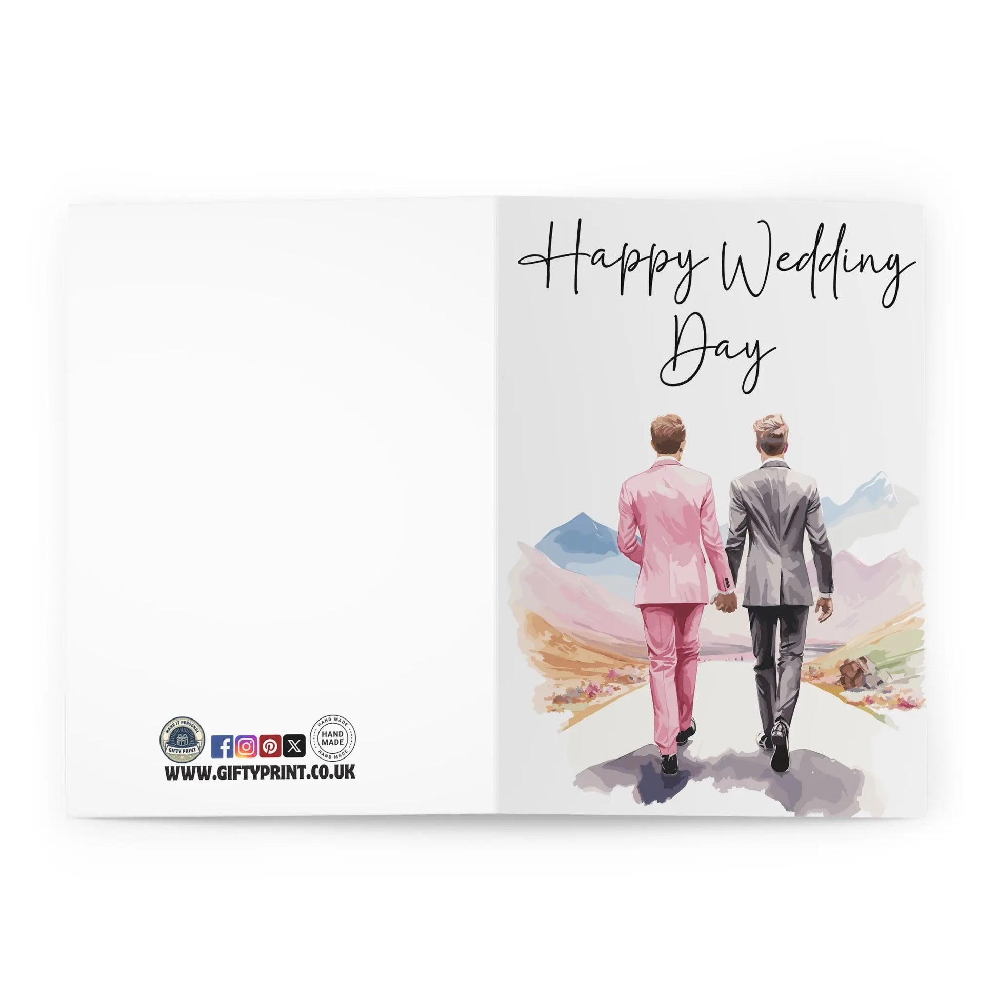 Open View Of Gay Wedding Card Two Men Walking Into The Distance