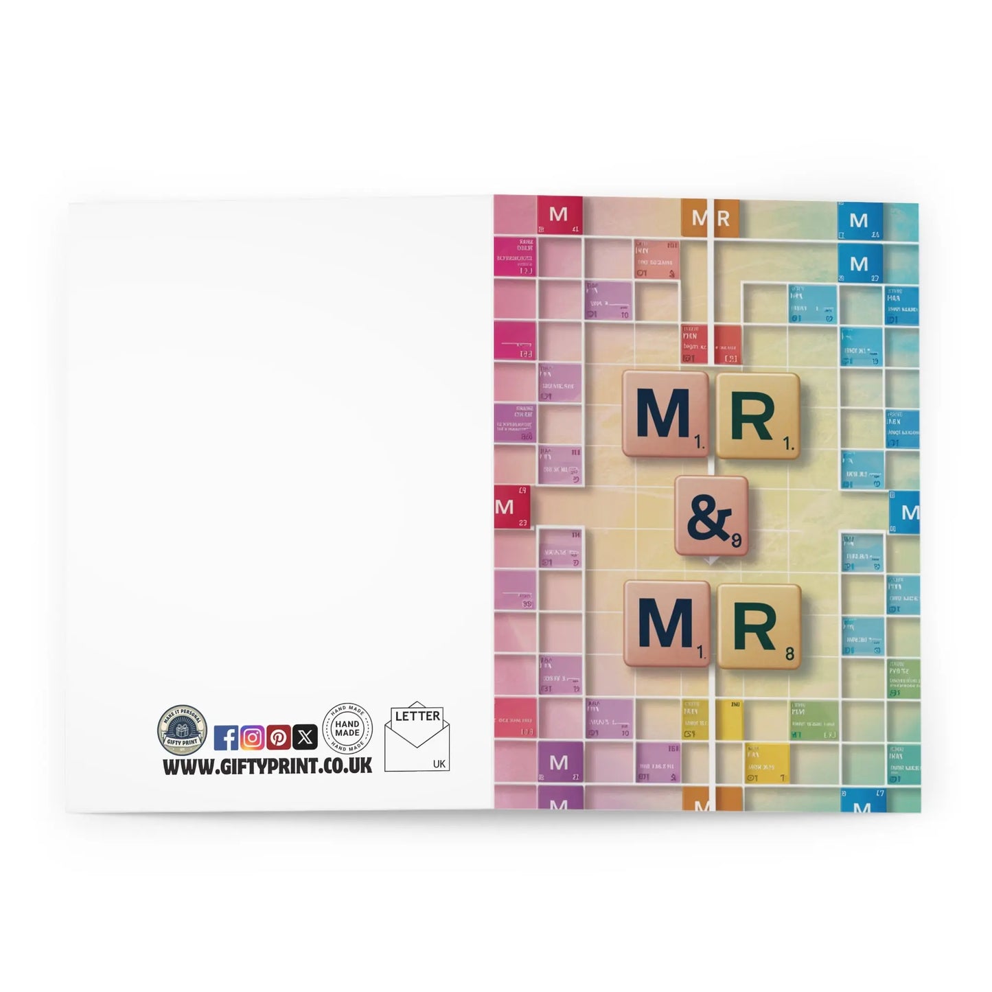 open view of Gay Wedding Card Mr & Mr Scrabble Board