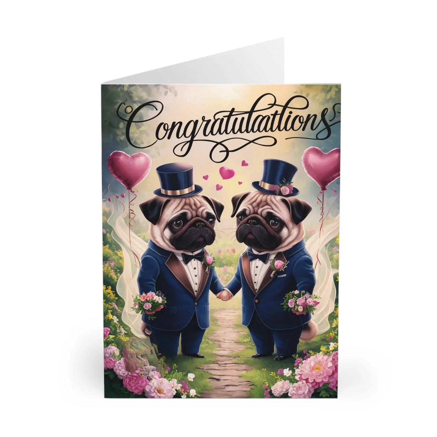 front Gay Wedding Card Two Pug Dog Grooms