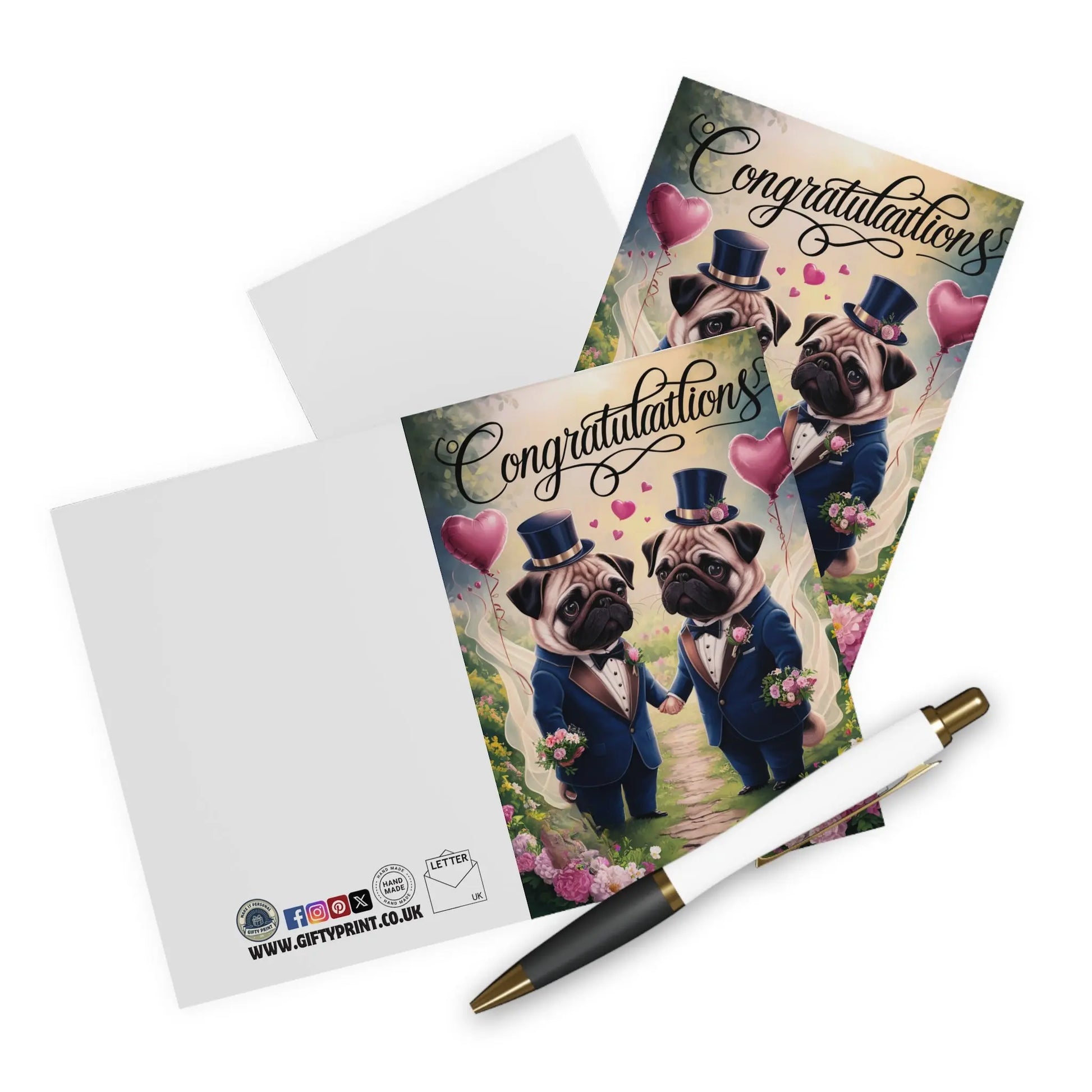 context view Gay Wedding Card Two Pug Dog Grooms