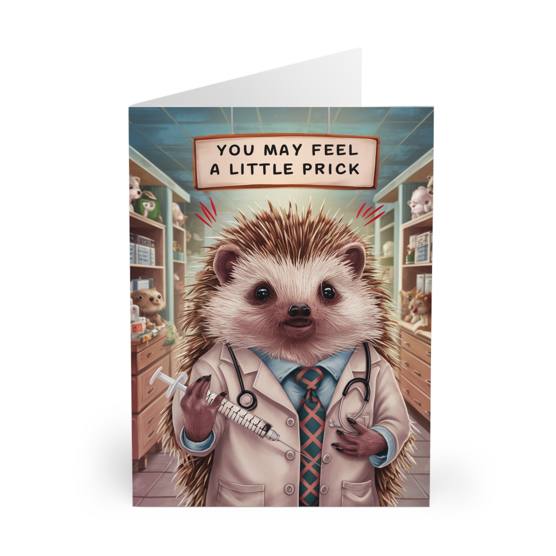 front Get Well Soon Card Hedgehog Doctor You May Feel A Little Prick