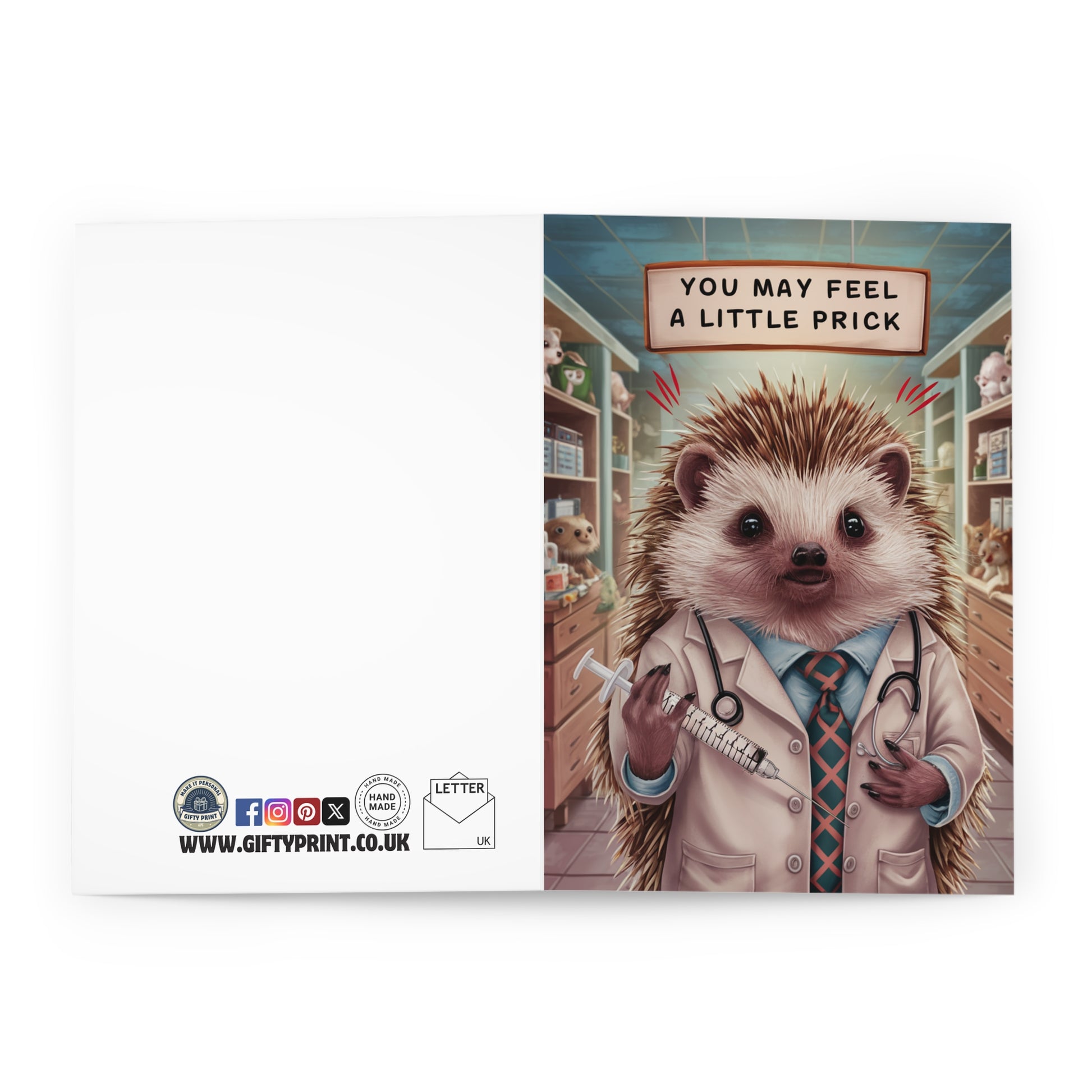 open Get Well Soon Card Hedgehog Doctor You May Feel A Little Prick