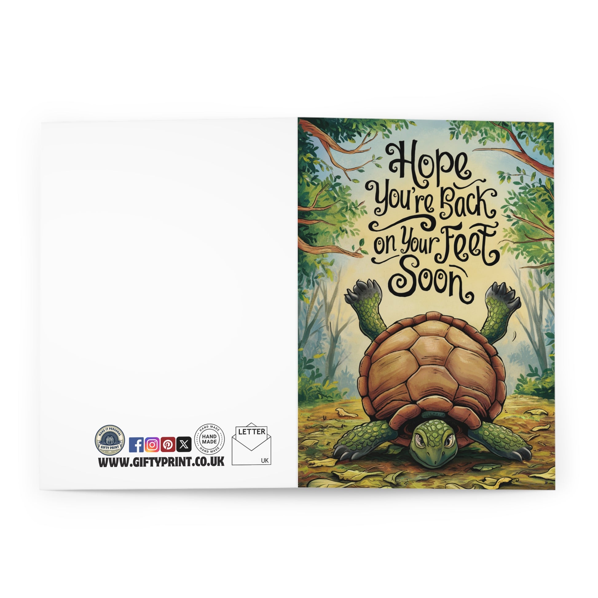 open Get Well Soon Card Upside Down Turtle Hope You Get Back On You're Feet Soon