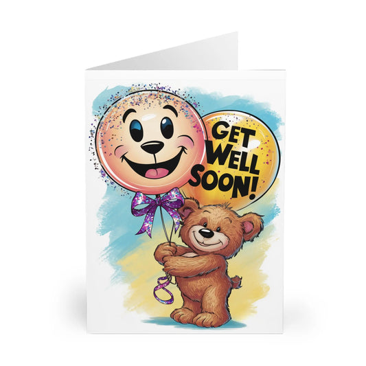 close up view of Get Well Soon Card Cute Bear With Balloons