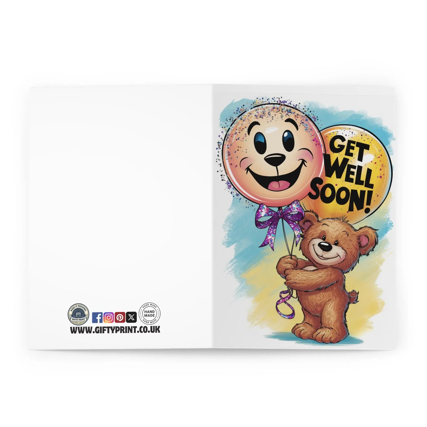 Open view of Get Well Soon Card Cute Bear With Balloons