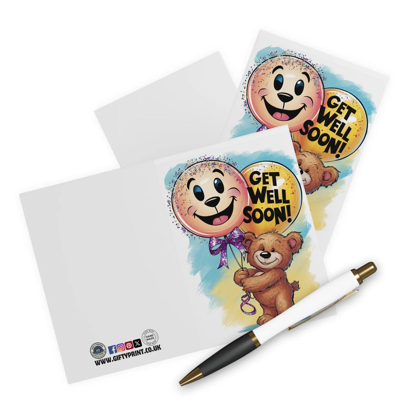 context view of Get Well Soon Card Cute Bear With Balloons