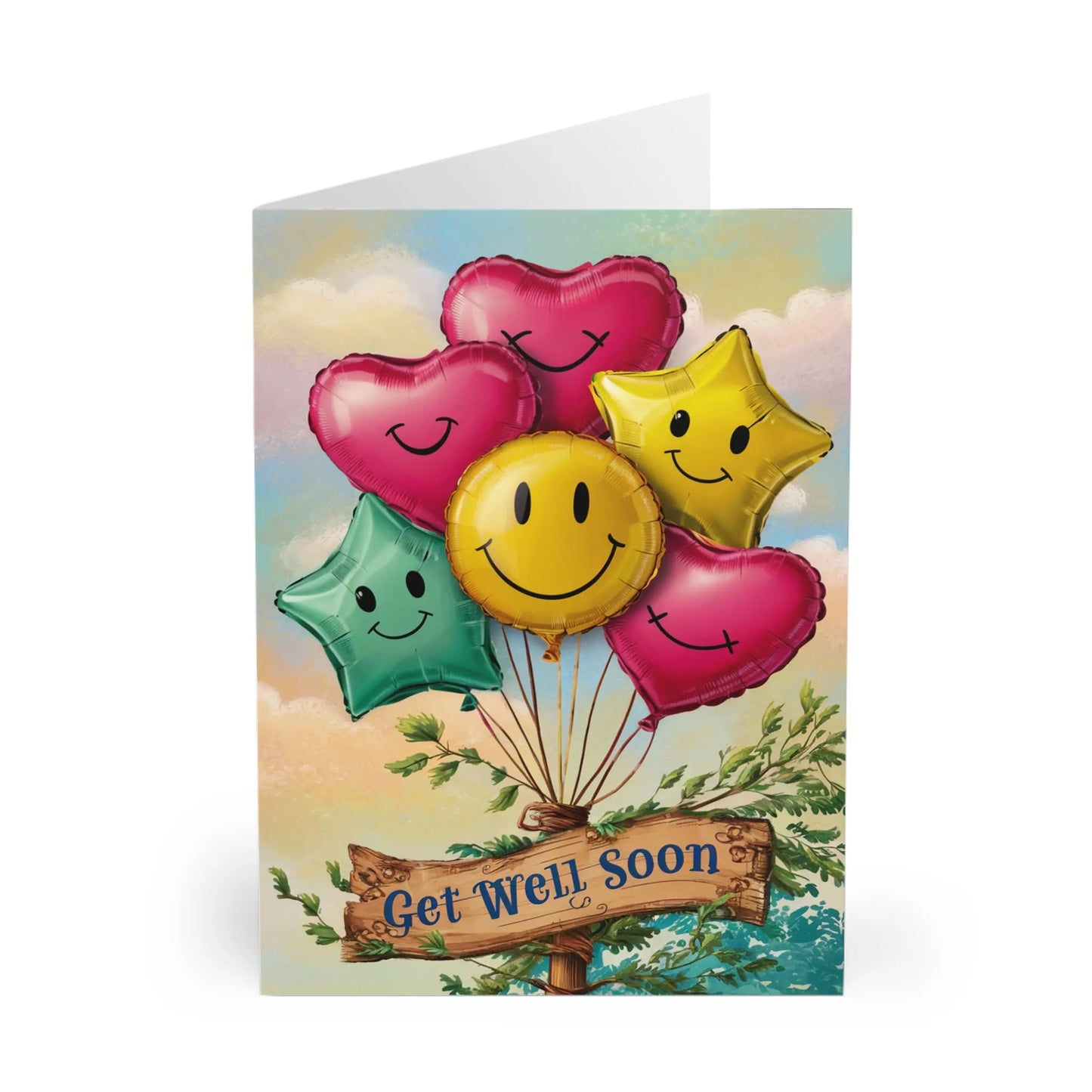 close up of Get Well Soon Card Colourful Helium Balloons