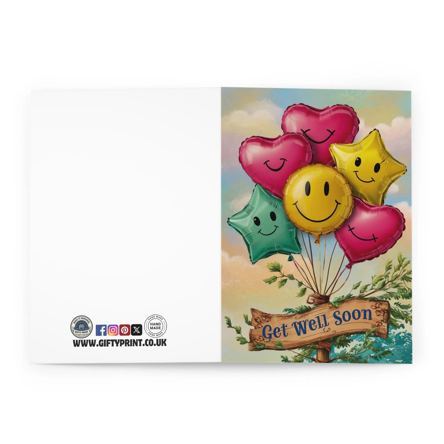 open view of Get Well Soon Card Colourful Helium Balloons