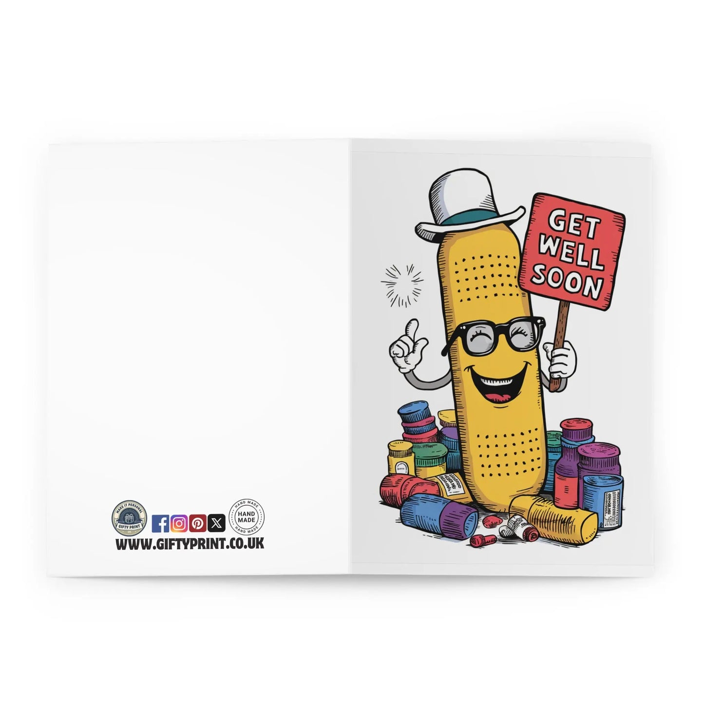 open view of Get Well Soon Card Cute Funny Cute Plaster