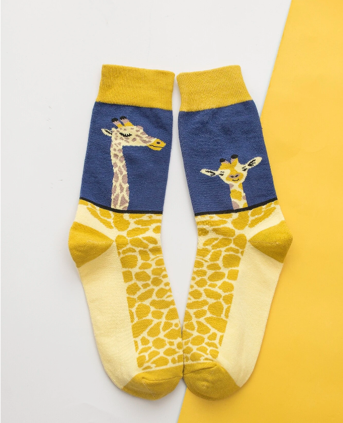 Giraffe Pattern Socks Blue & Yellow Unisex