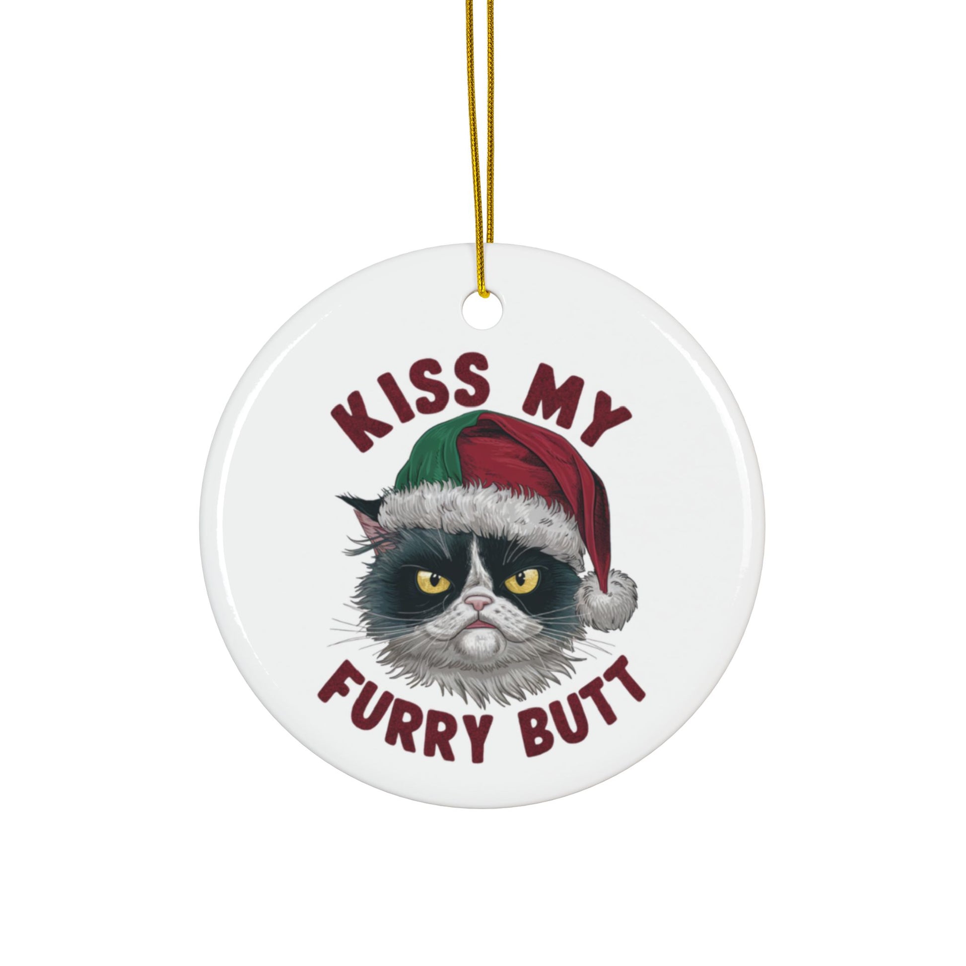 Grumpy Christmas Cat Kiss My Furry Butt Christmas Bauble