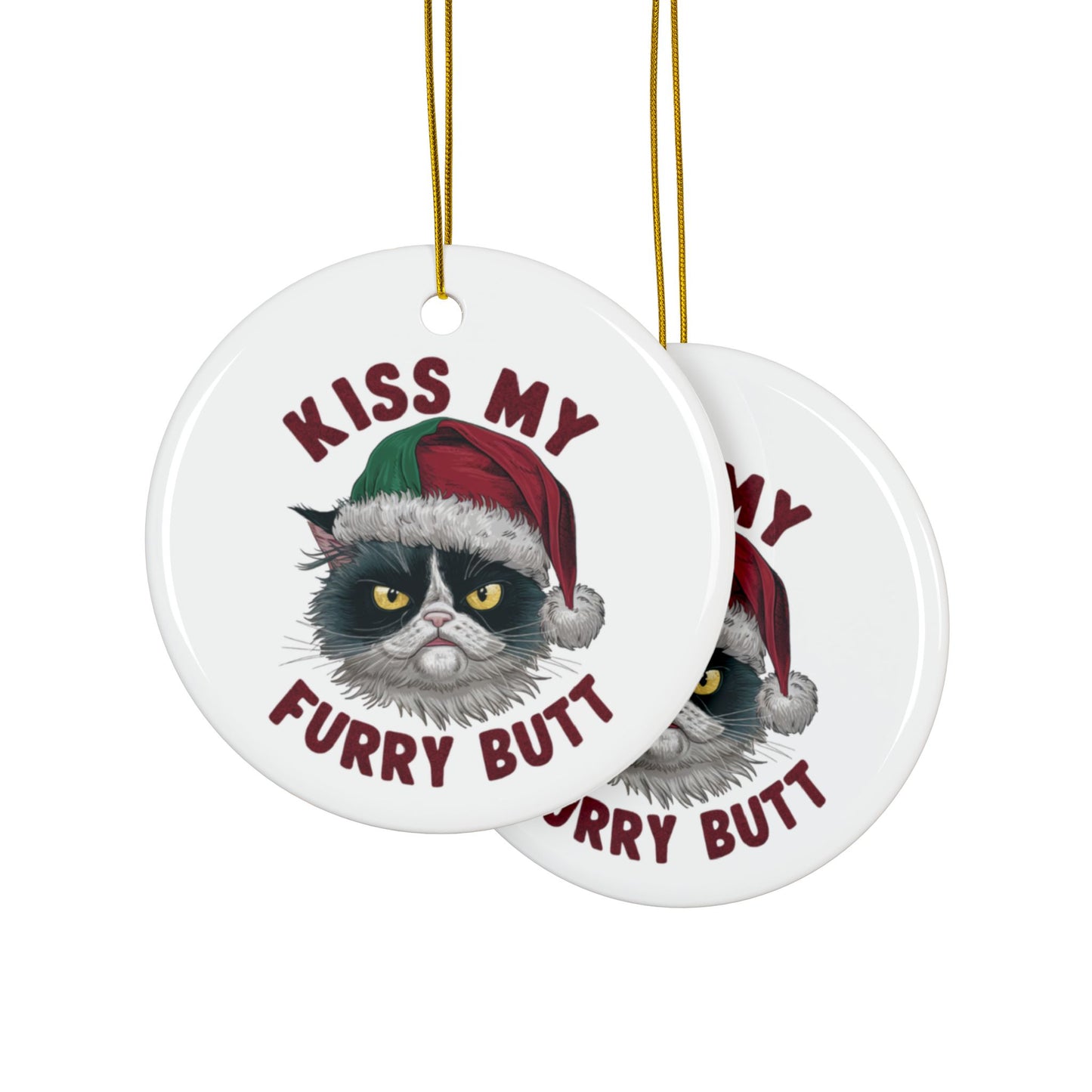 Context Grumpy Christmas Cat Kiss My Furry Butt Christmas Bauble