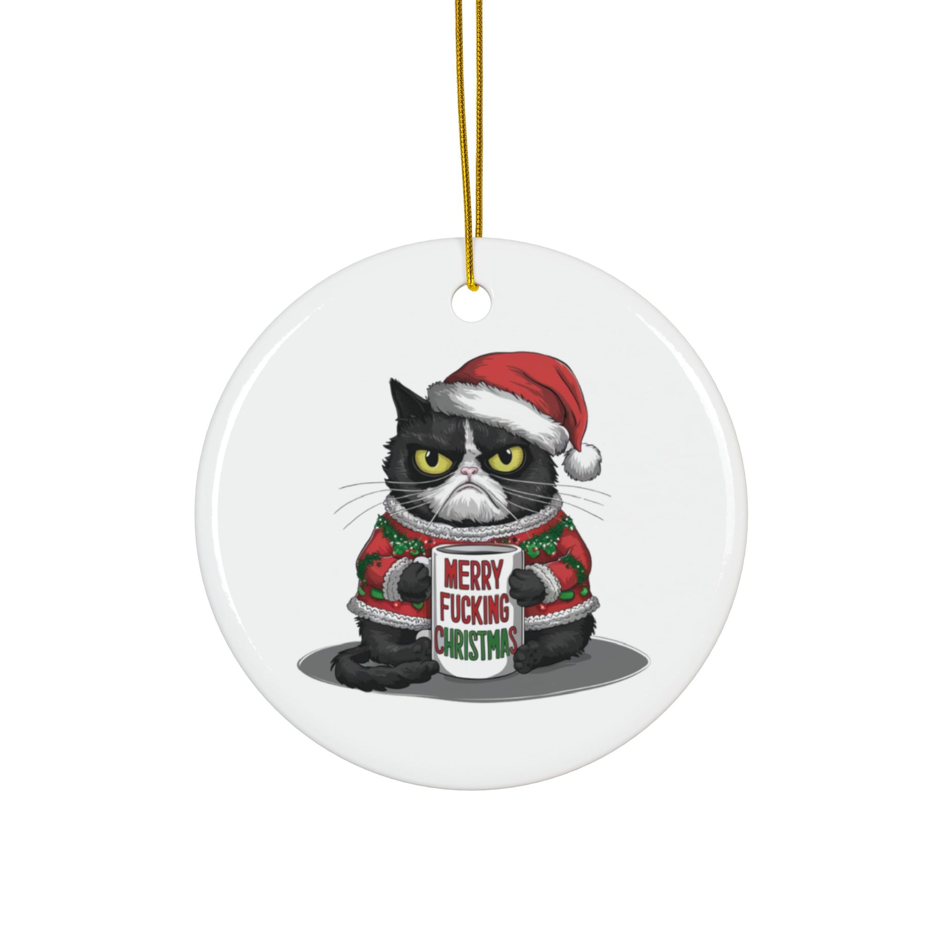 Grumpy Christmas Cat Merry Fu*king Christmas Bauble 