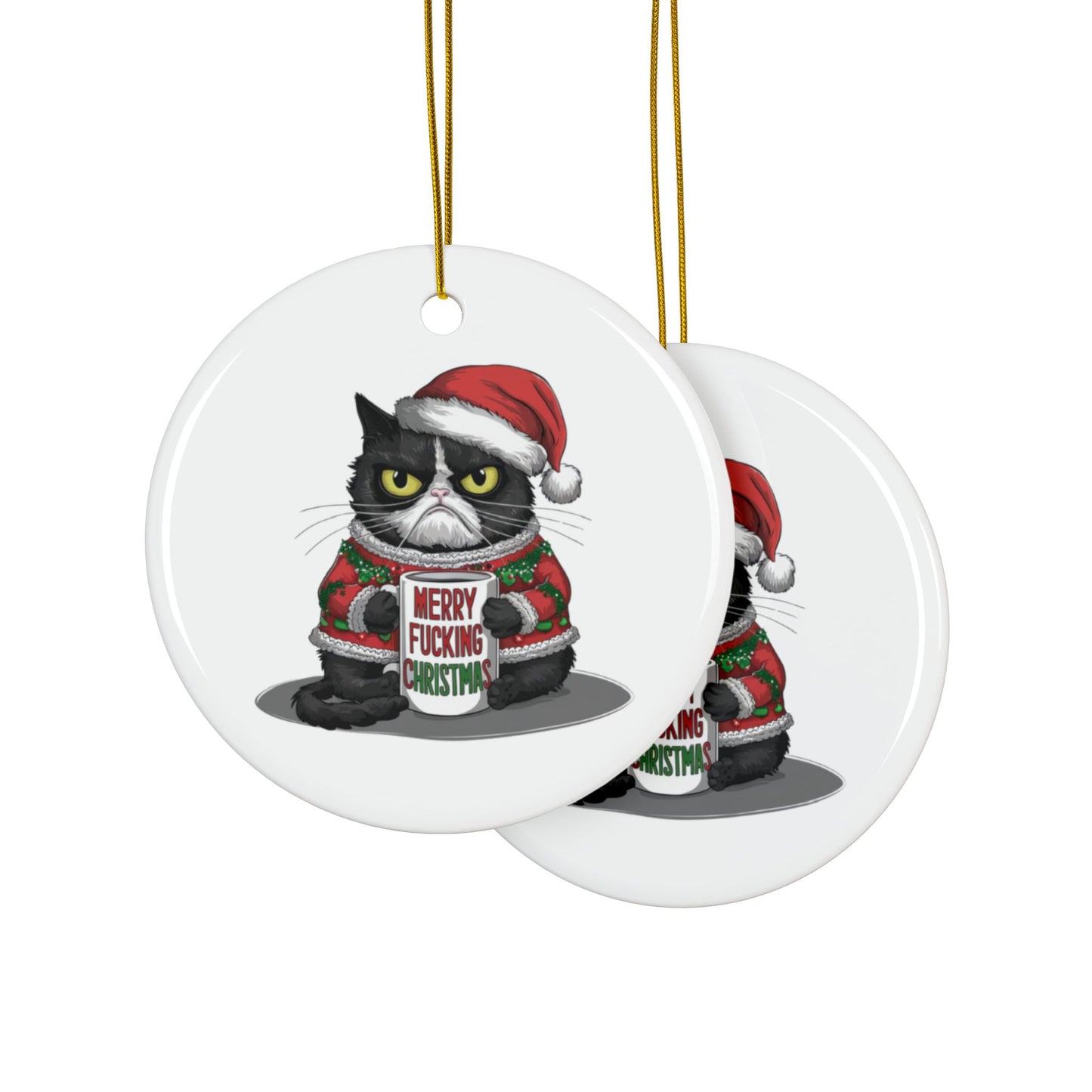 COntext Grumpy Christmas Cat Merry Fu*king Christmas Bauble 