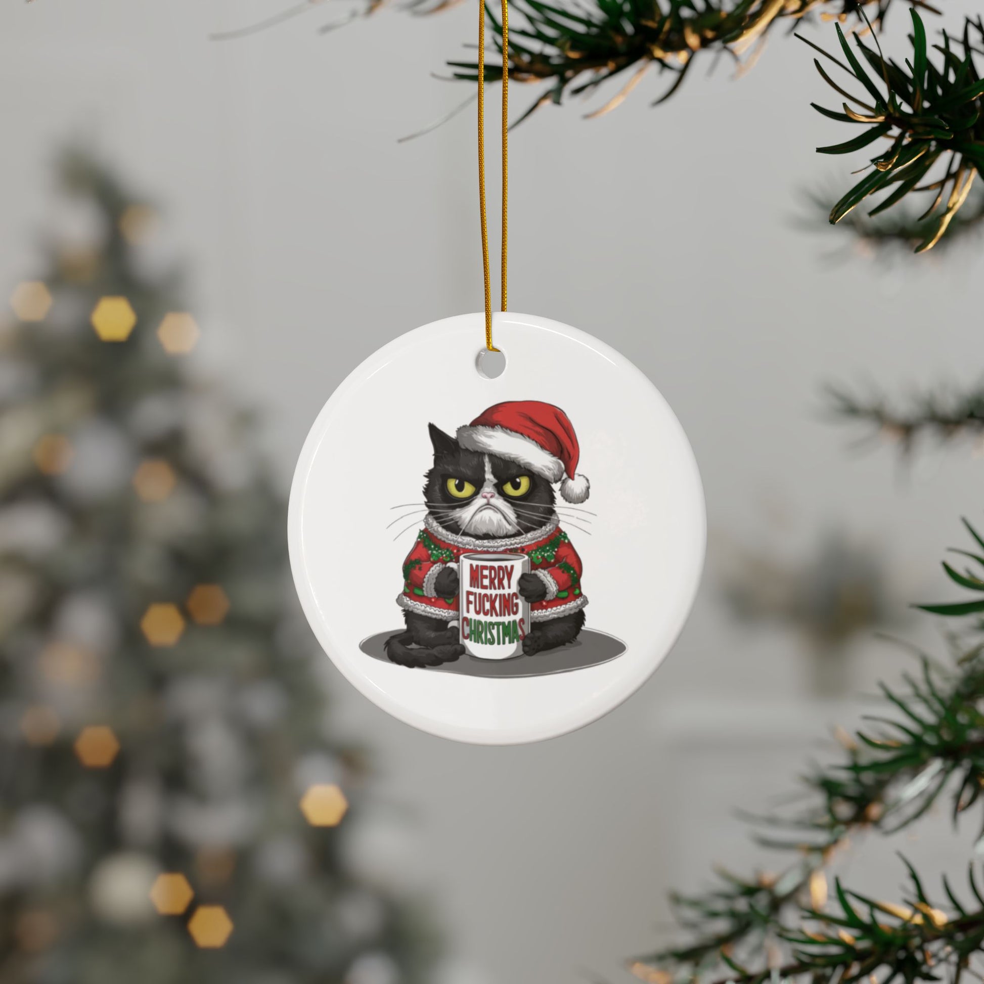 Tree Grumpy Christmas Cat Merry Fu*king Christmas Bauble 