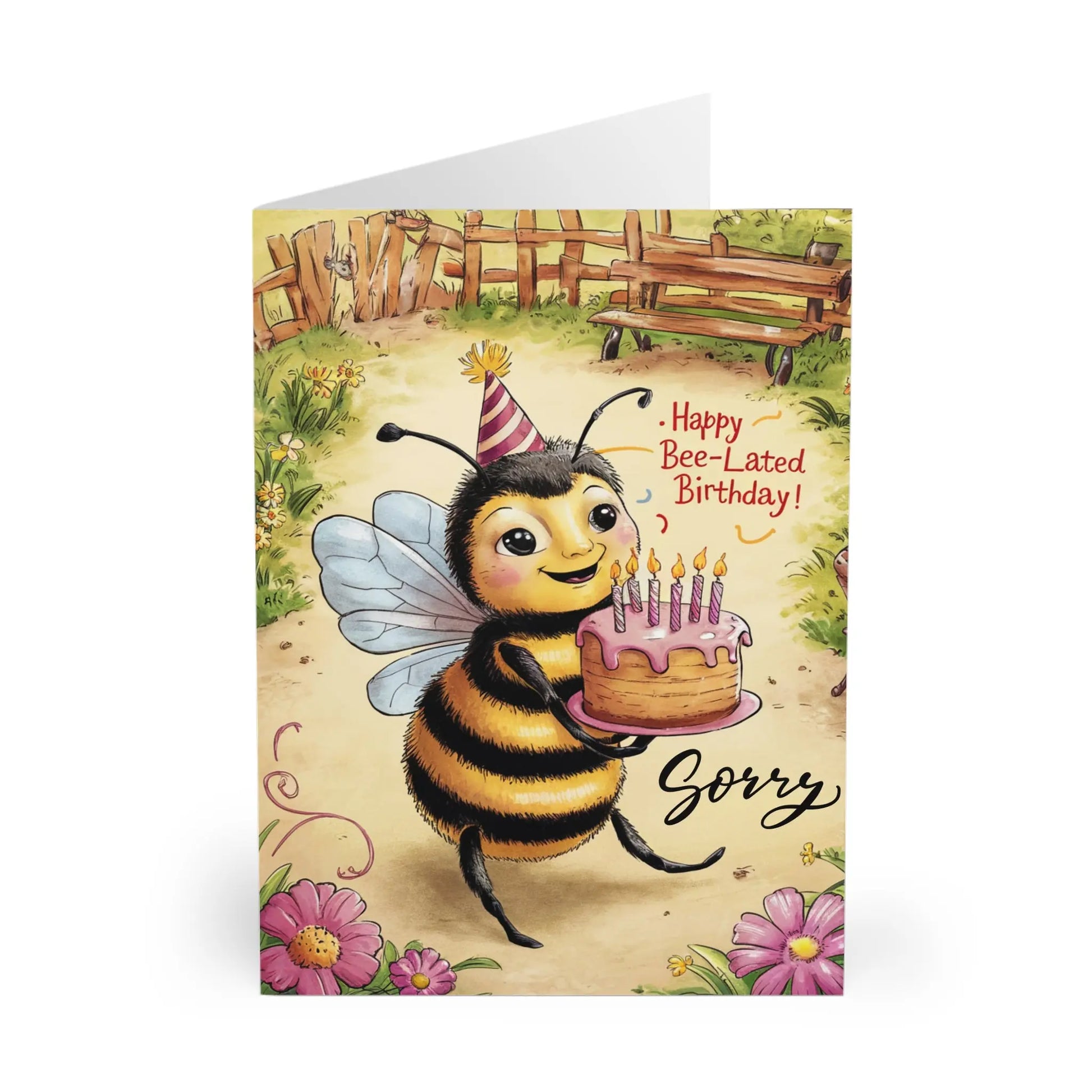 Front Happy Bee Lated Birthday Cute Bee Belated Card