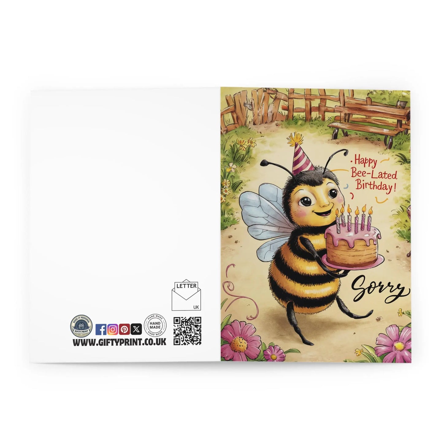 Open Happy Bee Lated Birthday Cute Bee Belated Card