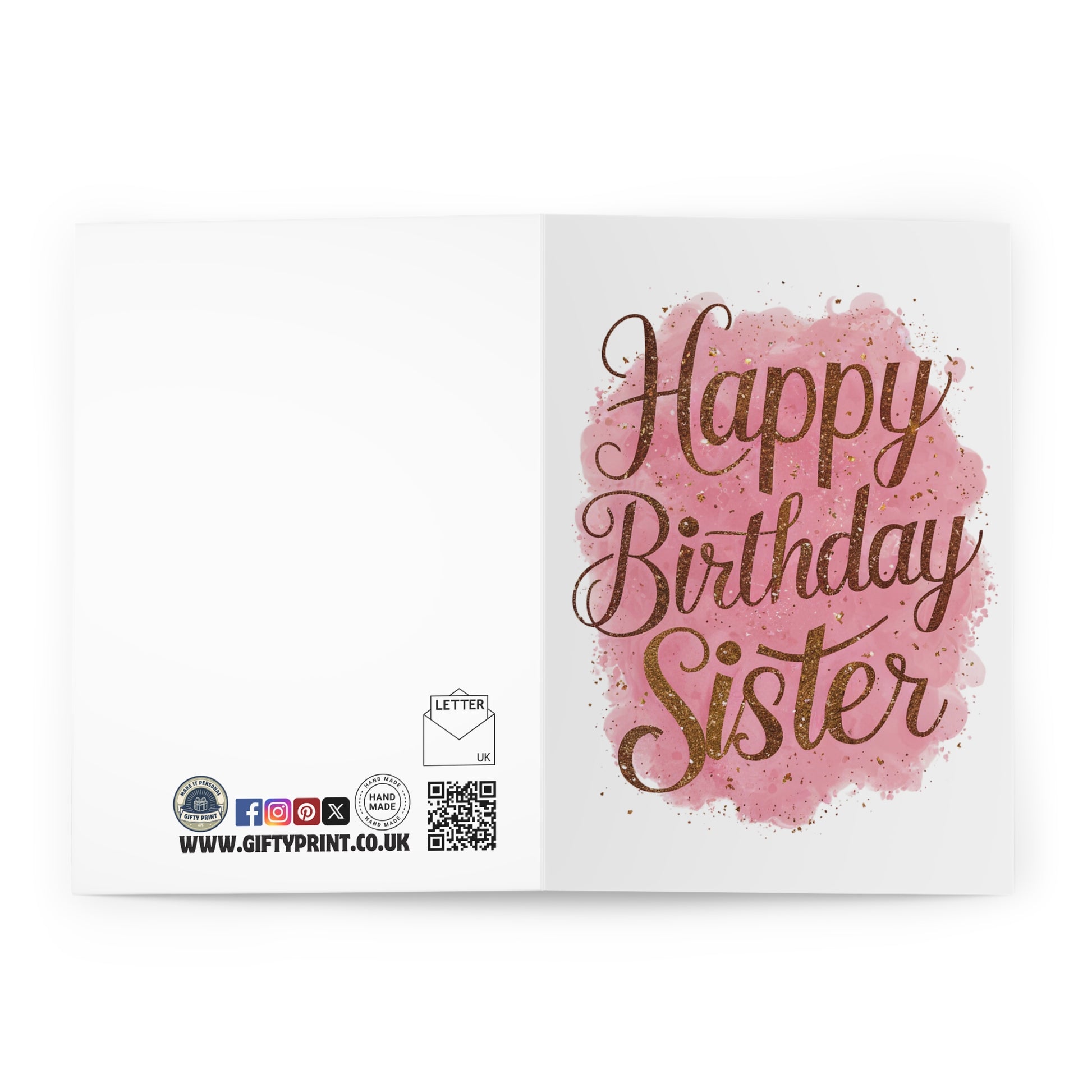 Open Happy Birthday Sister Pink Gold Birthday Card