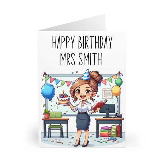 Open View Of Personalised Teachers Birthday Card Teacher With Balloons