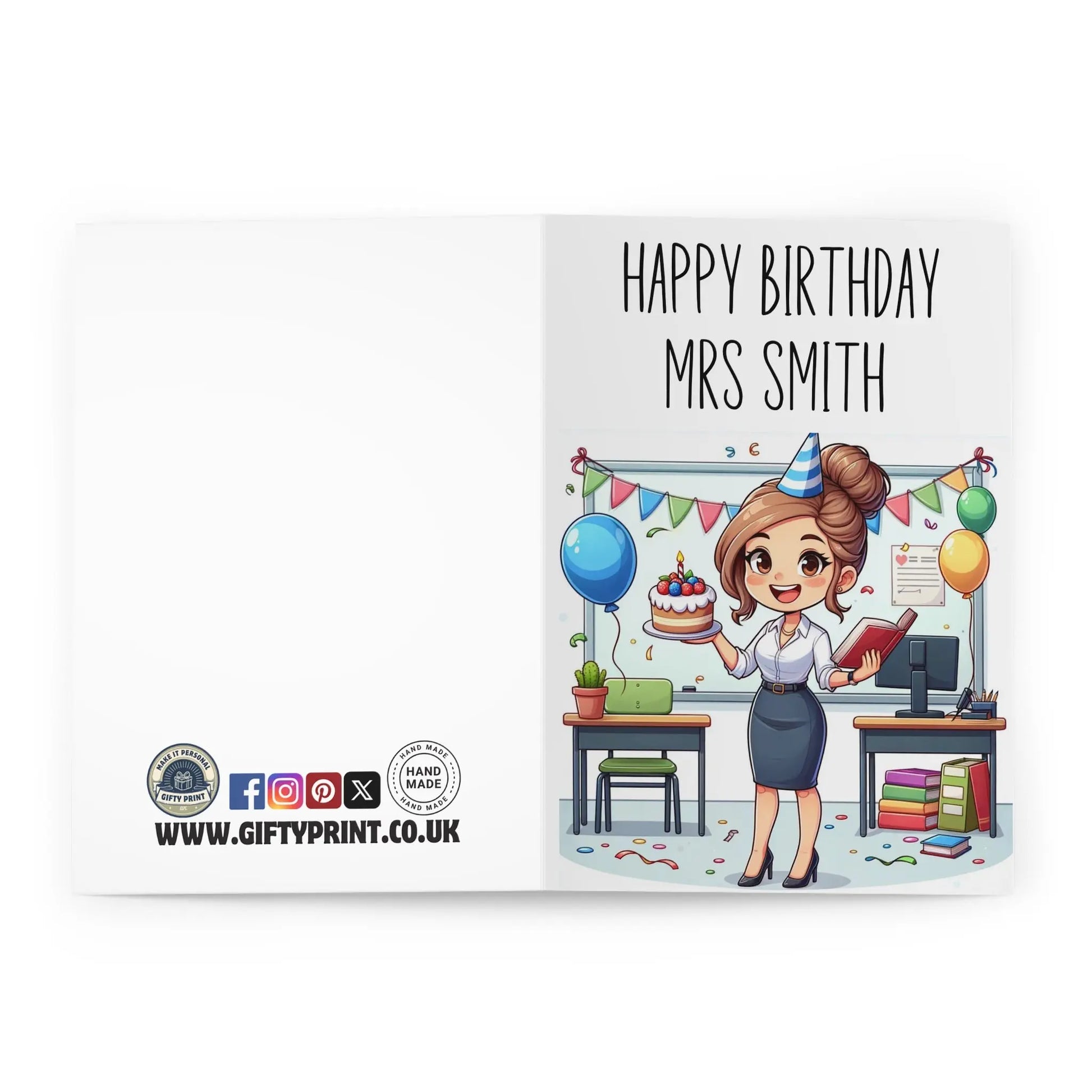 Open View Of Personalised Teachers Birthday Card Teacher With Balloons