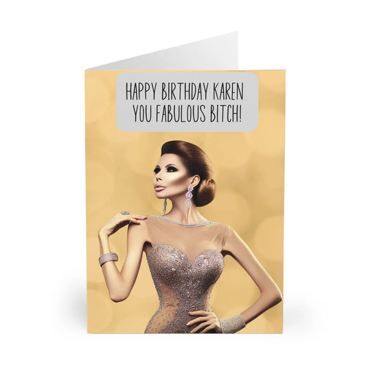 Close Up Of Personalised Birthday Card Happy Birthday Fabulous Bitch