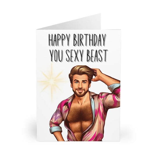 close up view of Happy Birthday You Sexy Beast Birthday Card