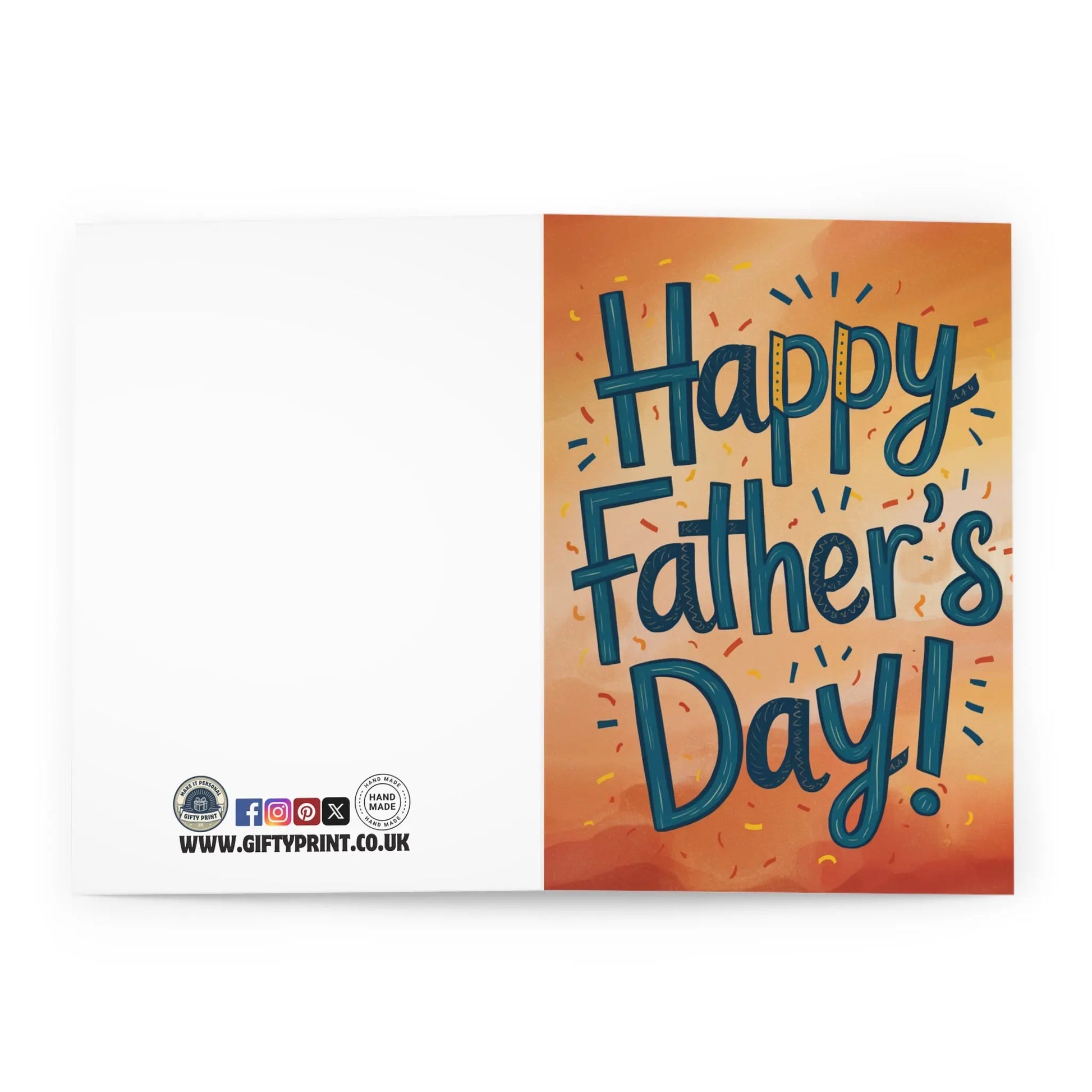 Open view Fathers Day Card Happy Fathers Day Orange Text