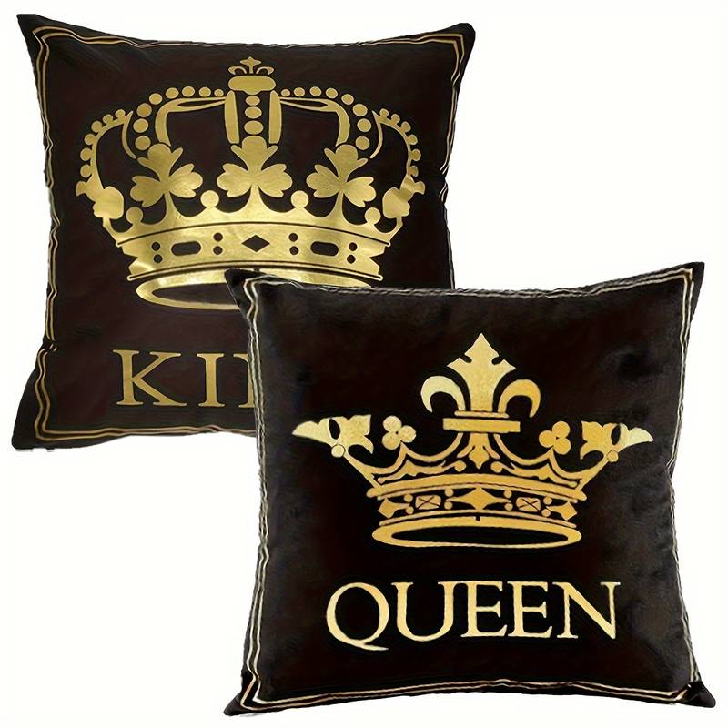 The King & Queen Black & Gold Cushion Cover Set