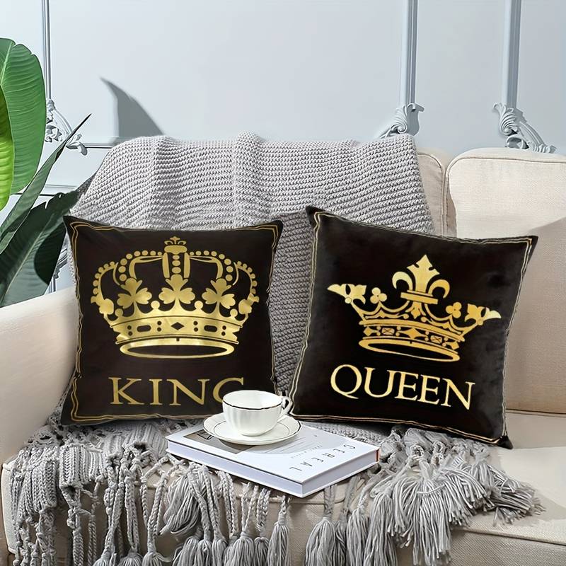 The King & Queen Black & Gold Cushion Cover Set