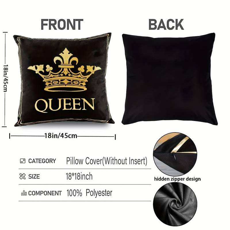 The King & Queen Black & Gold Cushion Cover Set