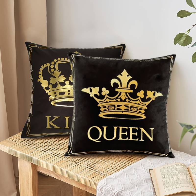 The King & Queen Black & Gold Cushion Cover Set