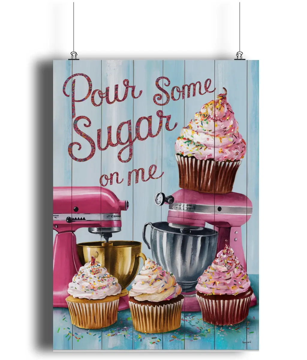 Kitchen Wall Art Pour Some Sugar On Me Retro Wood Look