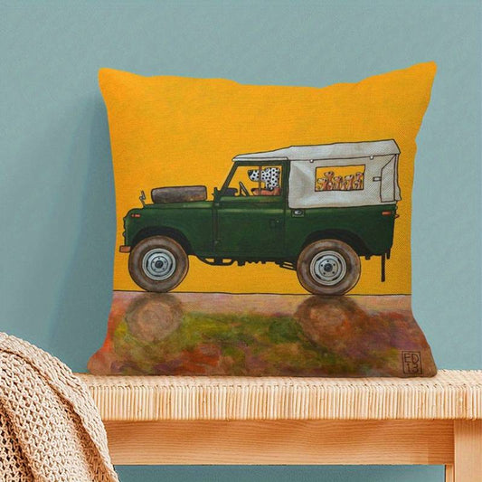 Dogs In A Green Land Rover Cushion Cover 45cm x 45cm