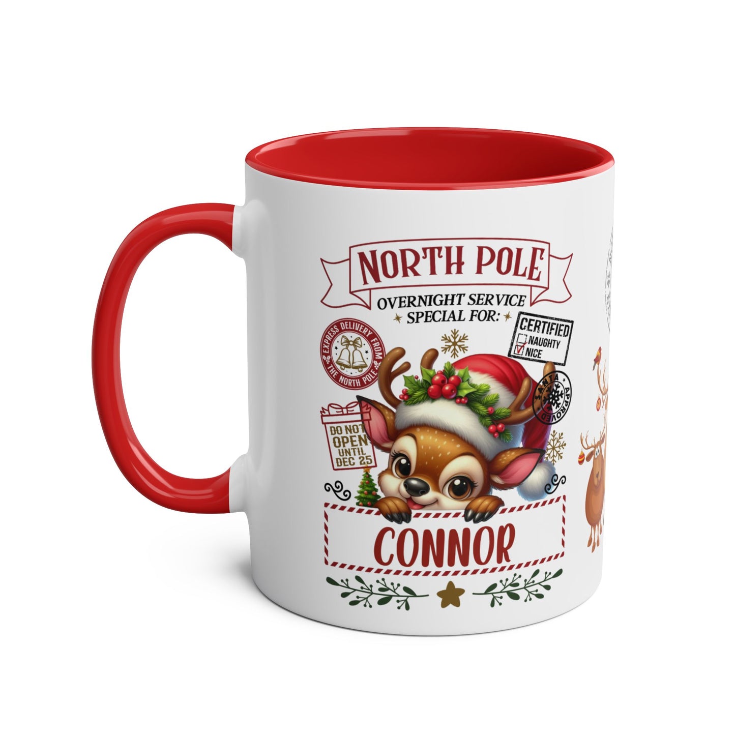 Personalised North Pole Reindeer Christmas Mug l