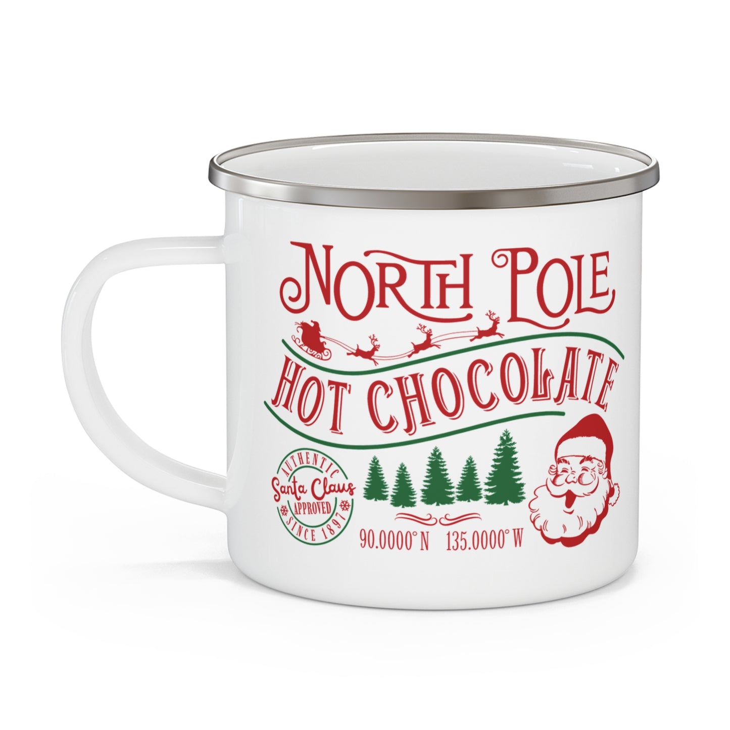 Left Personalised Children's Mug North Pole Hot Chocolate Enamel Mug