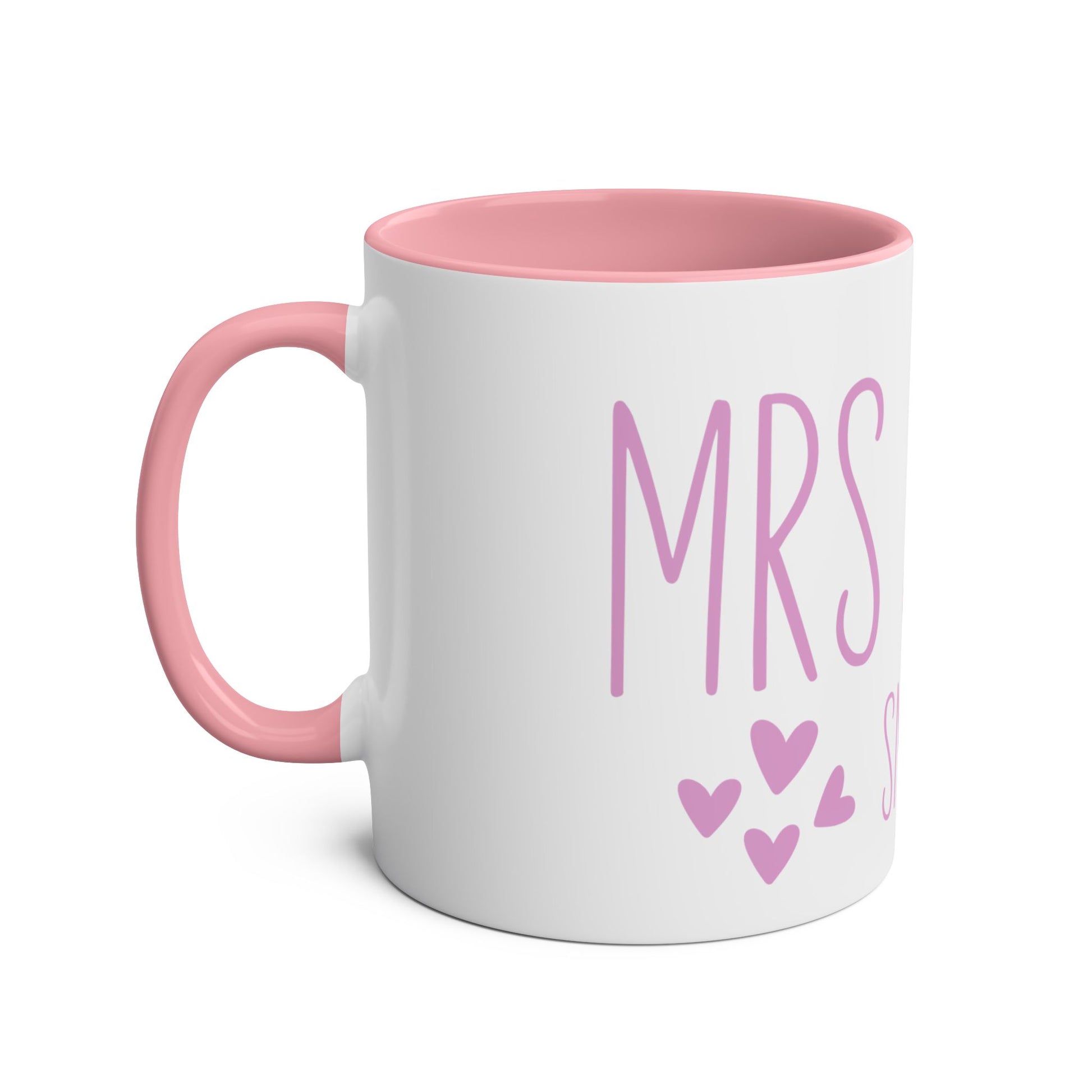 Left Personalised Mrs & Mrs Pink Gay Wedding Gift Mugs