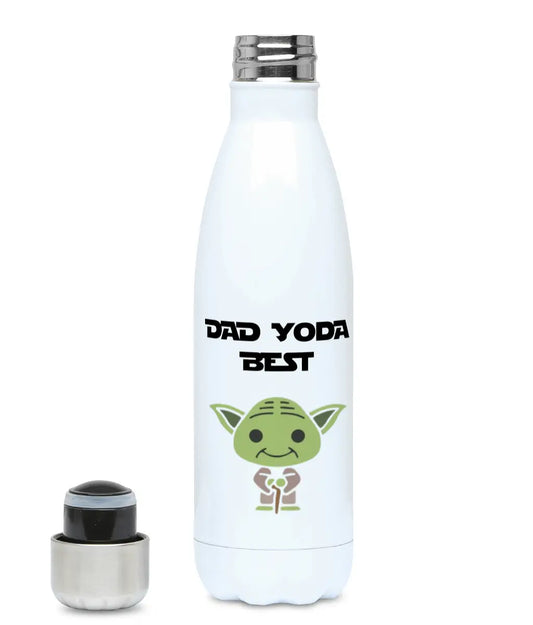 Close up of Fathers Day Insulated Water Bottle Dad Yoda Best