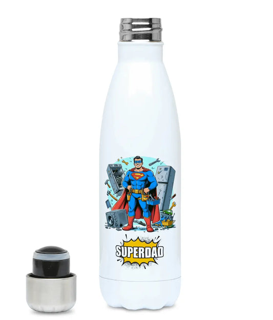 Close up of Fathers Day Insulated Water Bottle Super Dad Hero