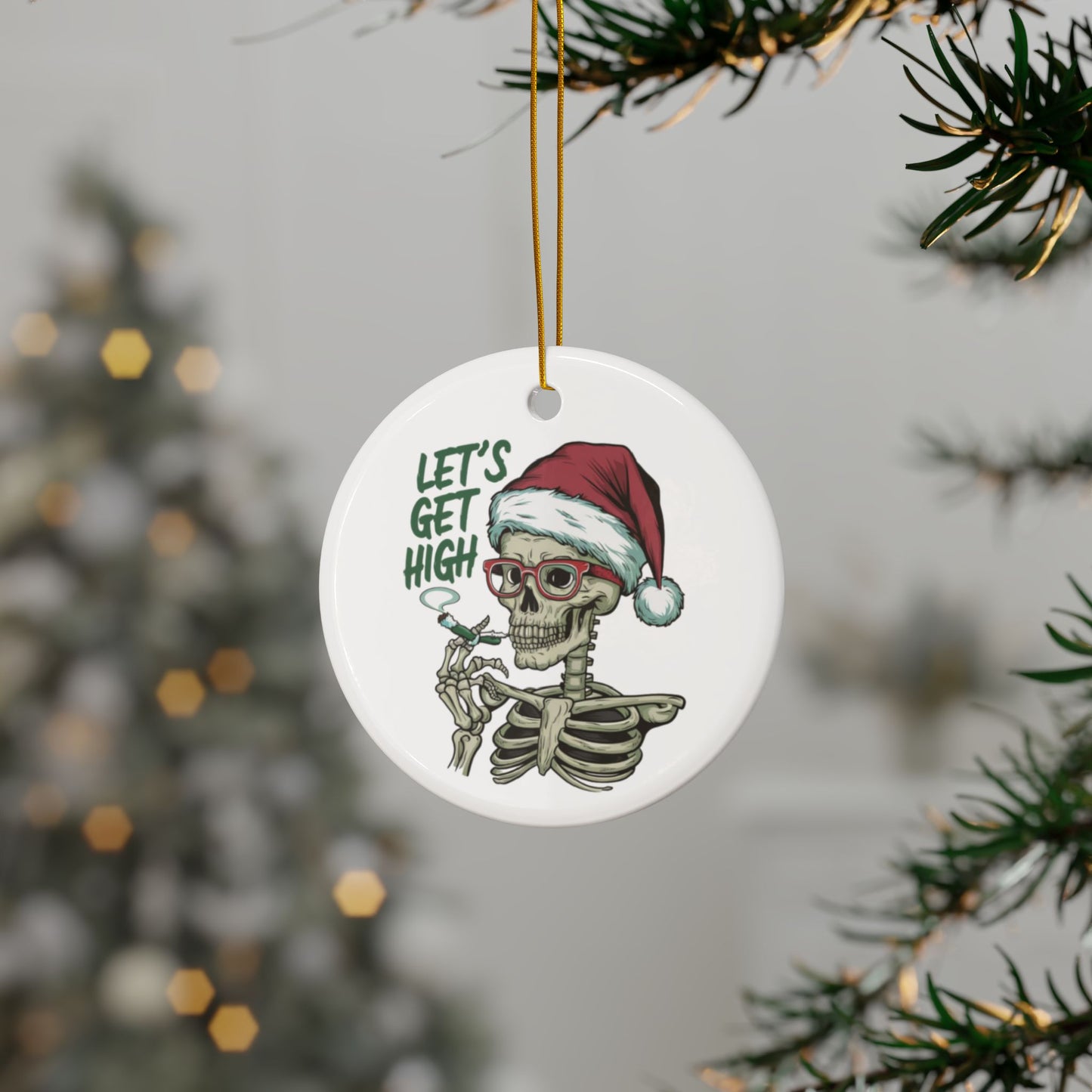 Context Let's Get High Santa Skeleton Christmas Tree Bauble