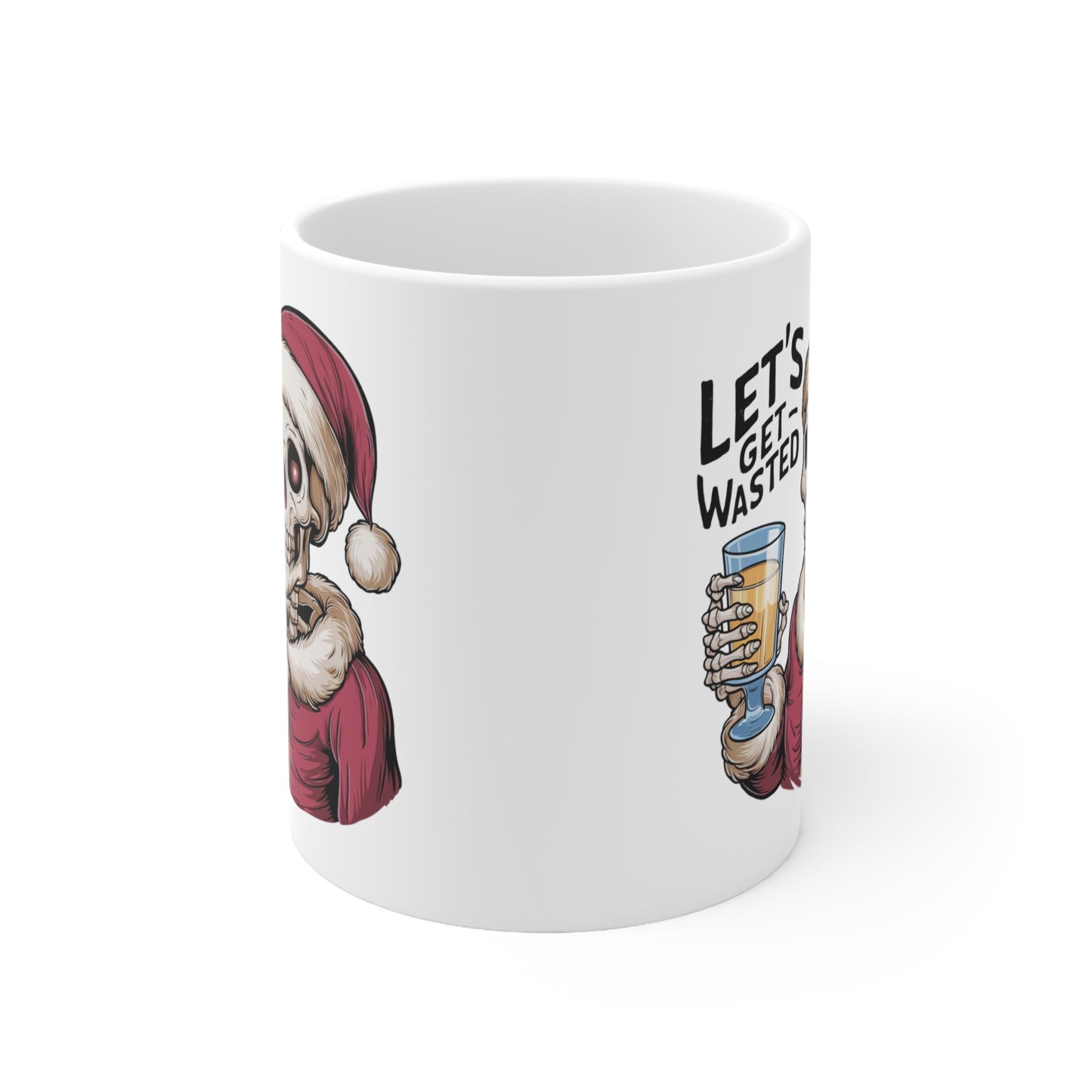 Front Let's Get Wasted Christmas Skeleton Mug