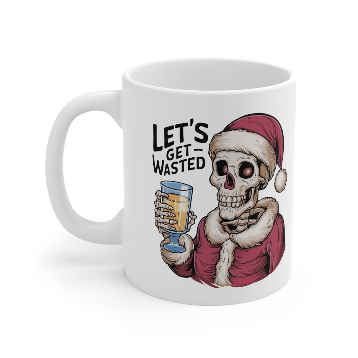 Left Let's Get Wasted Christmas Skeleton Mug