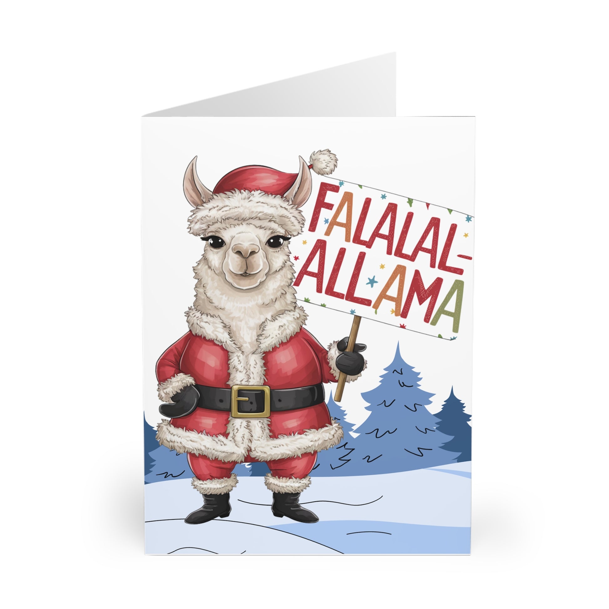 Front Llama Santa Fa la la Llama Christmas Christmas Card