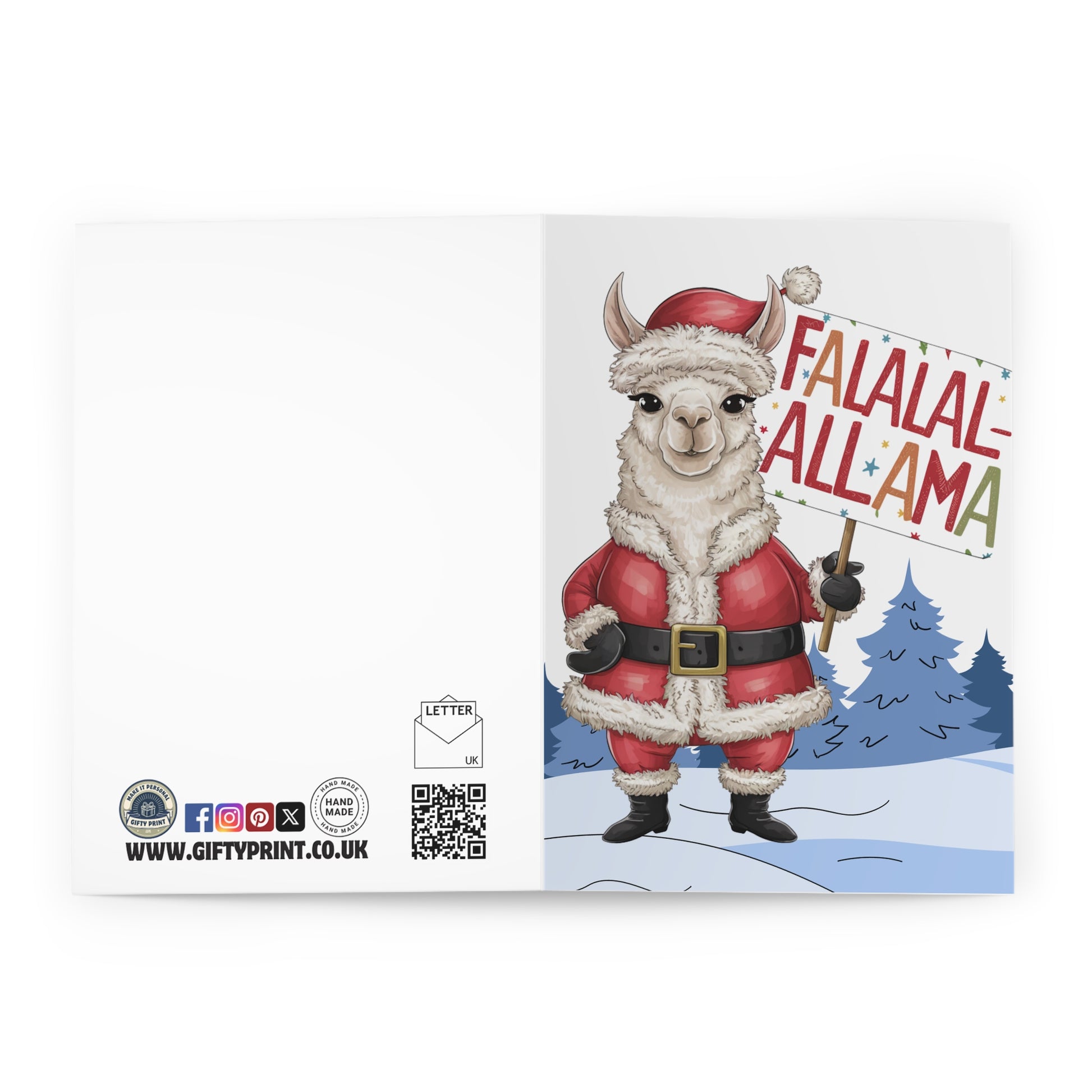 Open Llama Santa Fa la la Llama Christmas Christmas Card