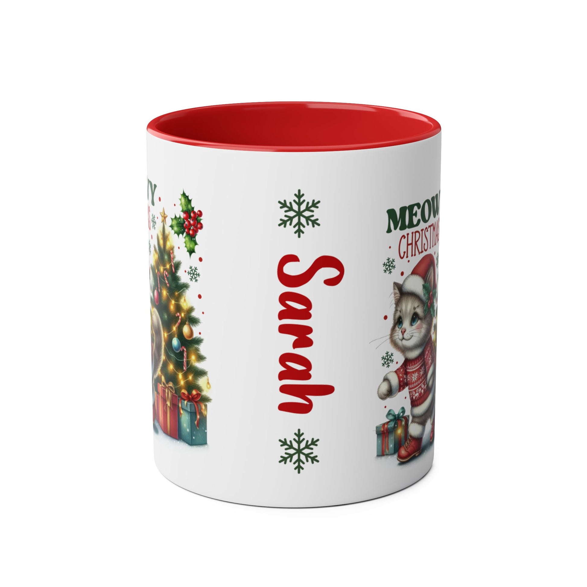 Meowy Christmas Cat Personalised Red Christmas Mug f